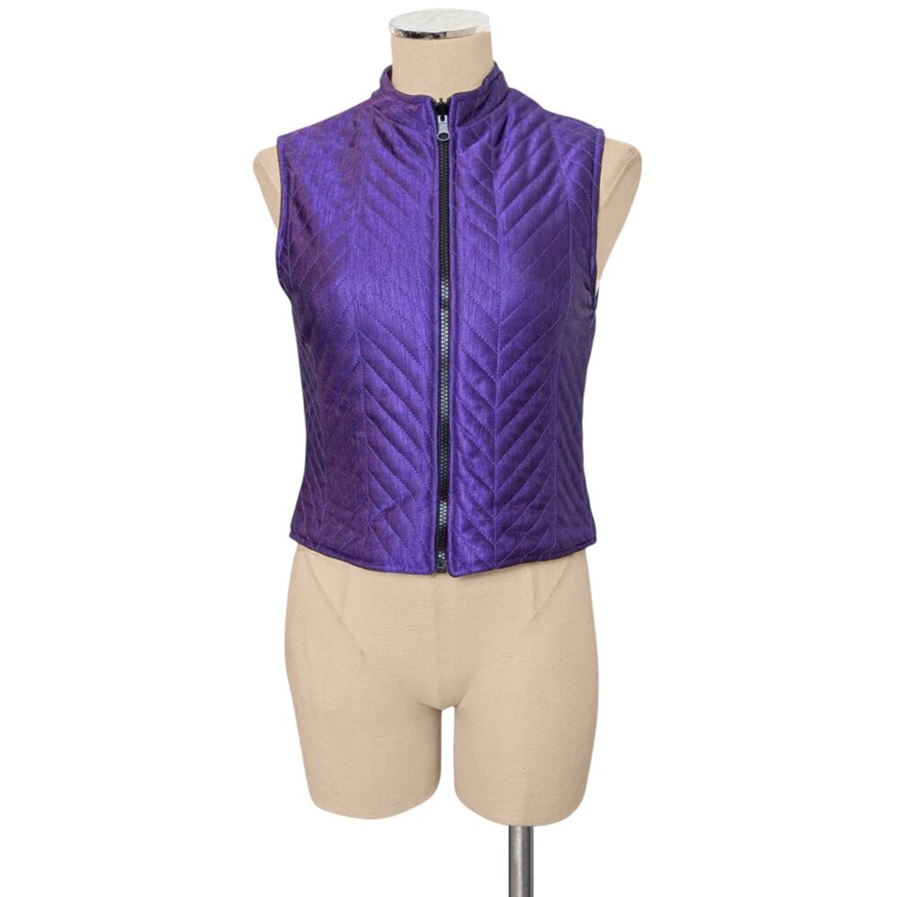 New KUNTO Fitted Bright  Purple Silk Blend Quilted Puff Vest Small